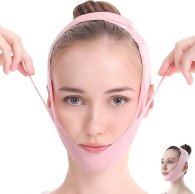Oneay V-Shape Gezichtsmasker - Herbruikbare Afslankband voor Gezicht & Kin - Verstelbare Kinband voor Huidversteviging - Roze