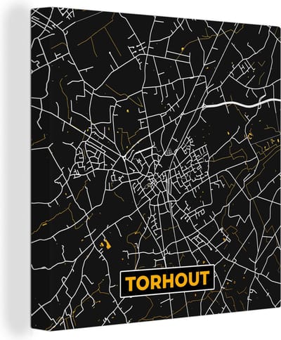 Canvas Schilderij Stadskaart - Gold - Plattegrond - Torhout - Kaart - 20x20 cm - Wanddecoratie