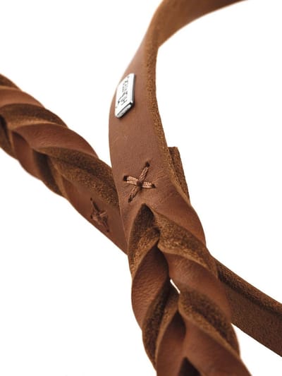 Verstelbare hondenriem voor training en hondensport - leer, gevlochten, 1,8 x 250 cm, cognac