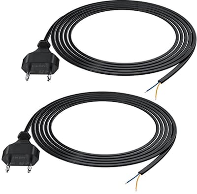 Stroomkabel 2-polig 3m - 2 stuks, Eurostekker naar open kabeluiteinde, 250V, 2,5A, 2x0,75mm²