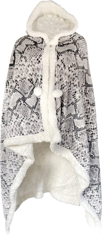 LINNICK Flanel Fleece Hoodie Met Capuchon Snake - Naturel - 130x180cm - Fleece Plaid - Fleece Deken - Hoodie Deken - Hoodie Dames - Hoodie Heren - Fleece Deken met Capuchon
