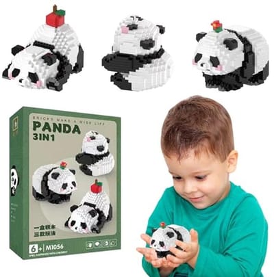 Mini Bouwstenen Set - Panda Bouwspeelgoed - Creatief Spelen - 3-in-1 Ontwerp - 15 x 10 x 3 cm