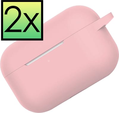 Hoes - 2 Stuks - Geschikt voor Apple Airpods Pro - Siliconen Hoesje met Clip - Silicone Case Cover - Lichtroze