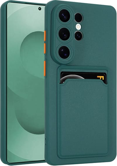 ShieldCase Siliconen Hoesje - Geschikt voor Samsung Galaxy S26 Ultra - Pasjeshouder - Donkergroen