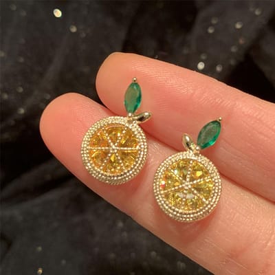 Boucles d'oreilles tendance en forme de citron et d'orange, délicates et jaunes, en zircone cubique, bijoux à offrir aux femmes jaune
