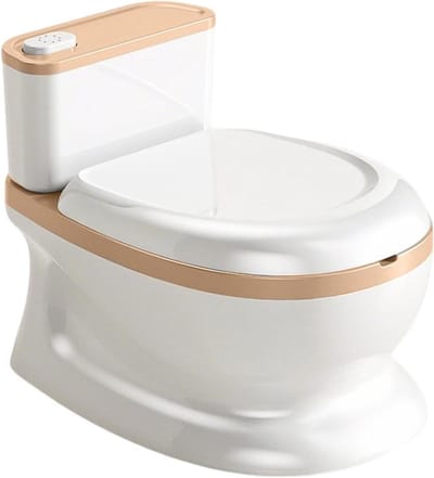 Kinder Toiletstoel - Potjestraining Stoel - Zelfstandig Leren - Interactieve Spoelknop - 41 x 28 x 25 cm - Koffie