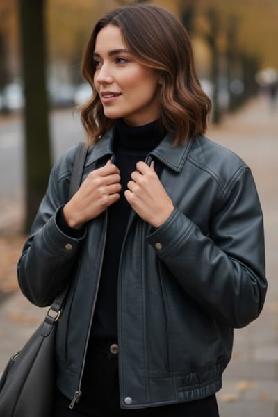 Dames marineblauw leren Biker Blouson Bomber Oversized Jas - Moon