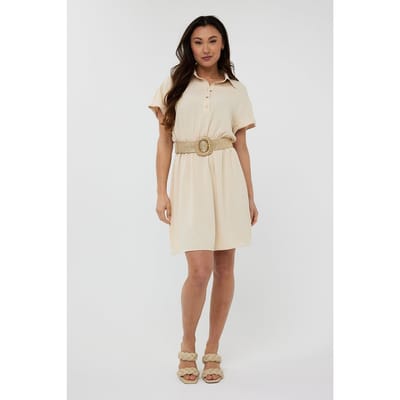 EsQualo Dress Crinkle Sand Maat: 36 | Blousejurken Outlet | Dames | Beige