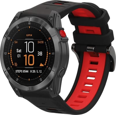 kwmobile horlogebandje geschikt voor Garmin Epix 2 / Instinct 2 / Instinct 3 45mm / Fenix 8 47mm polsband - Smartwatch bandje van TPU - Activity tracker horloge band in zwart / rood