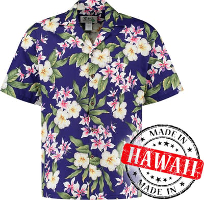 Hawaii Blouse Mannen - Shirt - Hemd - 100% Katoen - Overhemd Heren Korte Mouw - Made in Hawaii "Tropisch Paars" Maat S