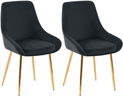 CLP Elmira Set van 2 eetkamerstoelen - Klassiek - Met rugleuning - Met armleuning - Met rugleuning - Velvet - goud/zwart