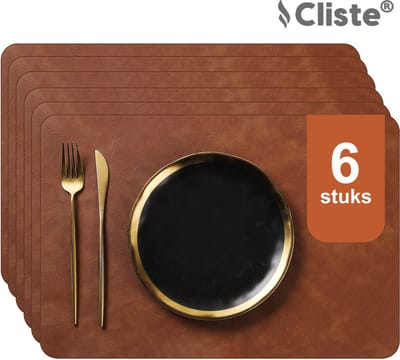 Cliste Lederlook Placemats Set van 6 - Duurzaam, Stijlvol & 45x30 cm - Zand - Antislip Placemat van Kunstleer - Placemats