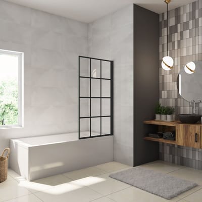 80x140cm Badscherm Badwanden Badwand draaibaar,6mm nano helder veiligheidsglas-mat zwart profiel