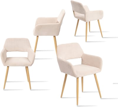 Meubles Cosy Set van 4 eetkamerstoelen - met armleuningen Corduroy zitting – Beige