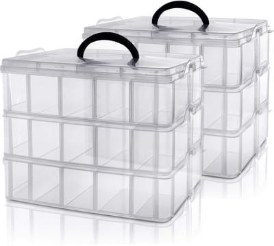 3-Lags Helder Transparant Stapelbare Plastic Opslag Doos met Aanpasbare Compartimenten - Opberg Container voor Speelgoed Organisatie - 30 Compartimenten