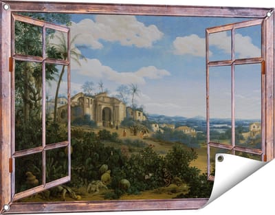 Gards Tuinposter Doorkijk Gezicht op Olinda, Brazilië - Frans Jansz. Post - 90x60 cm - Tuindoek - Tuindecoratie - Wanddecoratie buiten - Tuinschilderij
