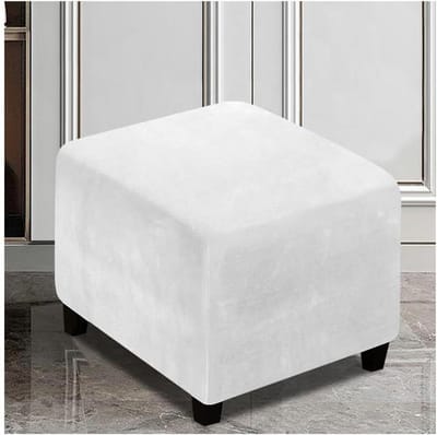 Ottoman Hoes - Poefhoes Vierkant - Meubels Vernieuwen - Zacht Fluweel - 45x45x45cm - Wit