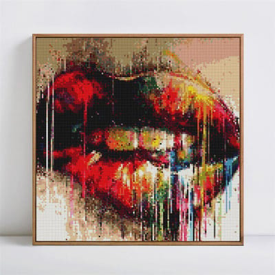 Peinture diamant au point de croix, image de bouche colorée en strass, broderie diamant 30x30CM black