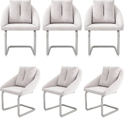 Merax Fluwelen Eetkamerstoelen Beige – Luxe 6-delige Set Draaistoelen met Kussens en Gewelfde Poten