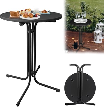 Inklapbare statafel - Bistrotafel Tuinfeest - Feestelijke Bijeenkomsten - Verstelbare Stabiele Poot - 80 cm Diameter - Zwart