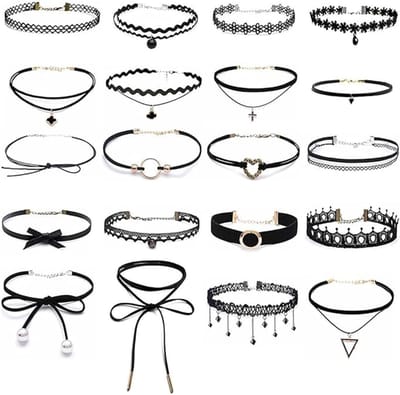 Fluwelen choker ketting set van 20 stuks voor vrouwen en tieners - verstelbare gothic accessoires, stretch en tatoeage stijl