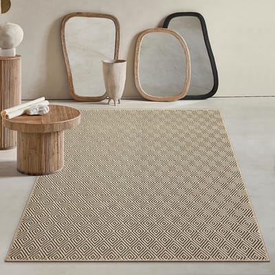 Weerbestendig Binnen- en Buitentapijt met Jute-look Ruiten - Geschikt voor Terras en Tuin