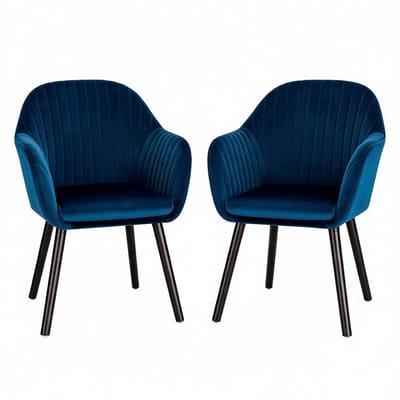 HAUSS SPOLE Eetkamerstoel - Kuipstoel Met Armleuningen - Set Van 2 - Scandinavisch Velvet Design - Voor Eetkamer En Woonkamer - Blauw Zwart