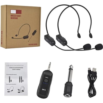 2.4GHz Draadloze Lavalier Microfoon Headset Microfoon Set met Ontvanger voor Versterker Spraakluidspreker Onderwijs Gids 1 to 2
