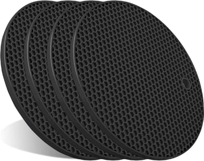 Onderzetters Set - Hittebestendige Matten - Keuken Beschermen - Extra Dik Siliconen - 4 Stuks - Zwart