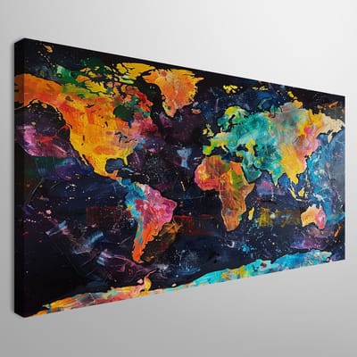 Kaart van de wereld | Wereldkaart in kleurrijk kunstwerk vangt diversiteit en schoonheid | Kunst - 30x20 centimeter op Canvas | Foto op Canvas