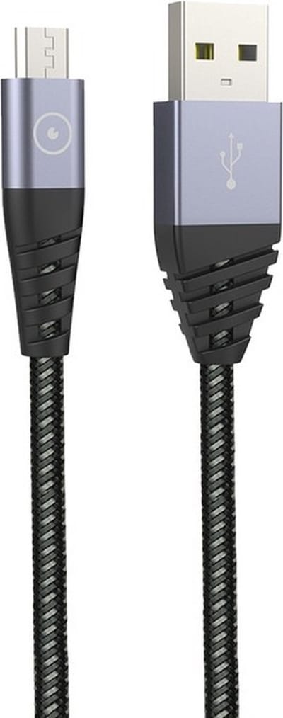 Muvit, Ultrabestendige USB-A/Micro-USB 2M oplaad- en overdrachtkabel, Grijs