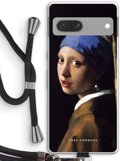 Case Company® - Hoesje met koord geschikt voor Google Pixel 7 hoesje met Koord - The Pearl Earring - Telefoonhoesje met Zwart Koord - Bescherming aan alle Kanten en Over de Schermrand