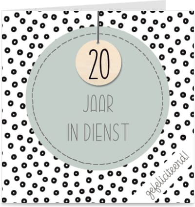 20 JAAR IN DIENST | kaart / wenskaart met envelop | voor dienstverband collega / werknemer