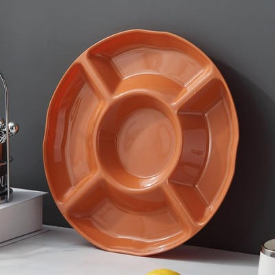 5-vaks Bloemvorm Voorgerecht Huishoudelijk Voedselkwaliteit Plastic Fruit Snoep Gebak Noten Snack Voedselopslag Large diameter 30cm brown
