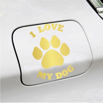 Bumpersticker - I Love My Dog - 13,9 X 9,3 - Goud