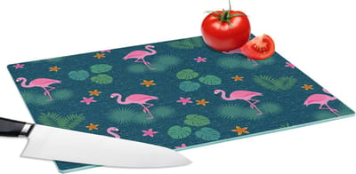 Glazen Snijplank - 39x28 - Flamingo - Planten - Patroon - Snijplanken Glas