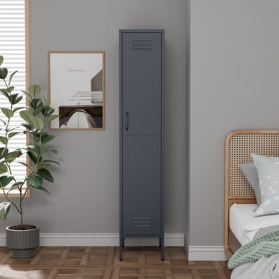 Lendo Online Lockerkast - Kledingkast - Kast met hanggedeelte - Opbergkast - Industriële kast met verstelbare planken - Archiefkast - Kantoorkast - Kluisje - 35x50x180 cm (LxBxH) - Gepoedercoat staal - Metaal - Antraciet