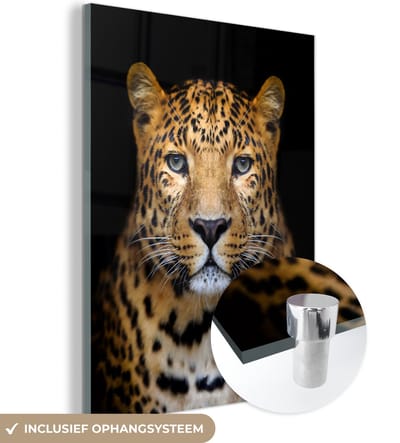 MuchoWow® Glasschilderij 30x40 cm - Schilderij acrylglas - Panter - Dieren - Zwart - Foto op glas - Schilderijen