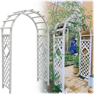 Houten Tuin Prieel - Rozenboog Prieel - Klimplanten Ondersteunen - Curve Ontwerp - W120*H215CM - Wit