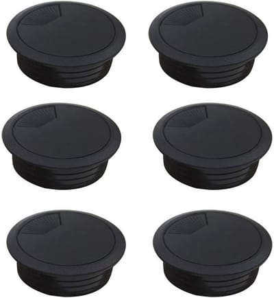 EXCITAT Kabeldoorvoer - Ø50mm - Rond Verzonken - Voor Kantoor- en Thuiswerkbladen - Zwart - 6 Stuks