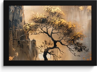 Poster in lijst - Fotolijst 30x20 cm - Posters - Boom - Goud - Landschap - Verf - Posterlijst zwart - Decoratie - Wanddecoratie woonkamer - Muurdecoratie slaapkamer