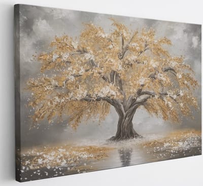 Saammp Canvas Schilderij - Goude winterboom - Abstract - 30x20 - Foto op canvas - Wanddecoratie - Muurdecoratie Woonkamer - Slaapkamer decoratie - Canvas Print