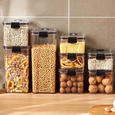 Boîte de conservation alimentaire en plastique scellée Céréales Bonbons Pots secs avec couvercle Réservoir de stockage pour réfrigérateur Contenants Articles ménagers Organisateur de cuisine 460ml