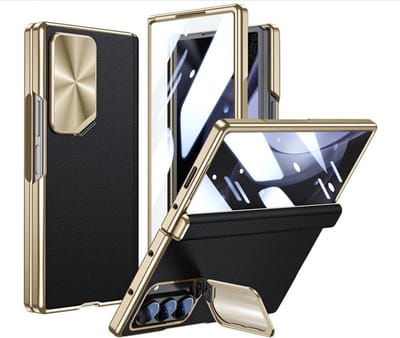 Super Stevige Luxe Hoes Geschikt voor Samsung Galaxy Z Fold 6 - Leren Telefoonhoes met Lenshouder, Schermbeschermer, Slimme Magnetische Hinge Bescherming, Electroplating en Beschermcover voor Smartphone