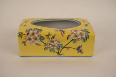 Fine Asianliving Chinese Tissuebox Porselein Geel Bloemen B23xD9xH14cm