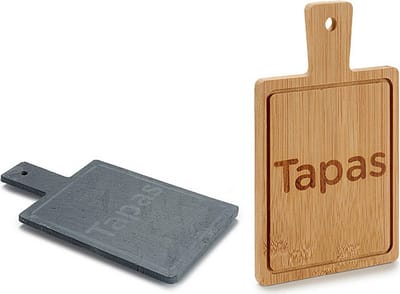 SERVEERPLANK TAPPAS - DIENBLAD DECO - Aperitief plankjes - BAMBOE EN LEISTEEN - 10x15 cm - SET VAN 2