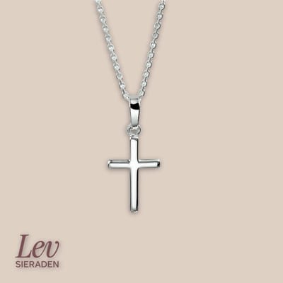 Lev Sieraden - Ketting - Anker Collier met kruis - Zilver - 1.1 mm 41 + 4 cm - Zilver Wit - Ketting