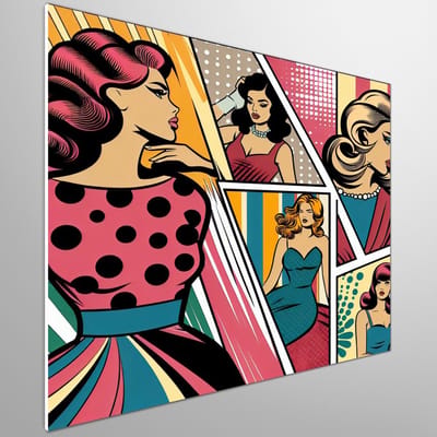 Pop art dikke dames schilderij | Voluptueuze Diva's in Levendige Pop Art Meesterwerk | Kunst - 100x100 centimeter op Forex | Foto op Forex