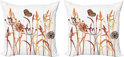 ABAKUHAUS Decoratieve kussenhoes met vlindermotief, 2 stuks, bladdesign, 45x45 cm, oranje bordeauxrood-wit