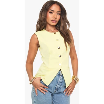 boohoo Dames Gilet met gouden knopen op maat | Citroen | Maat: 38